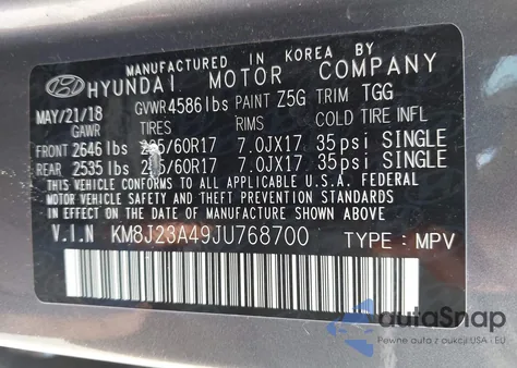 2018 Hyundai Tucson Se from USA, damaged, VIN KM8J23A49JU768700